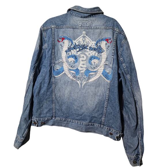 Ninetysix North Hip-Hop Denim Jacket 1X  Embroidered Snake Graphic Streetwear - Picture 5 of 14